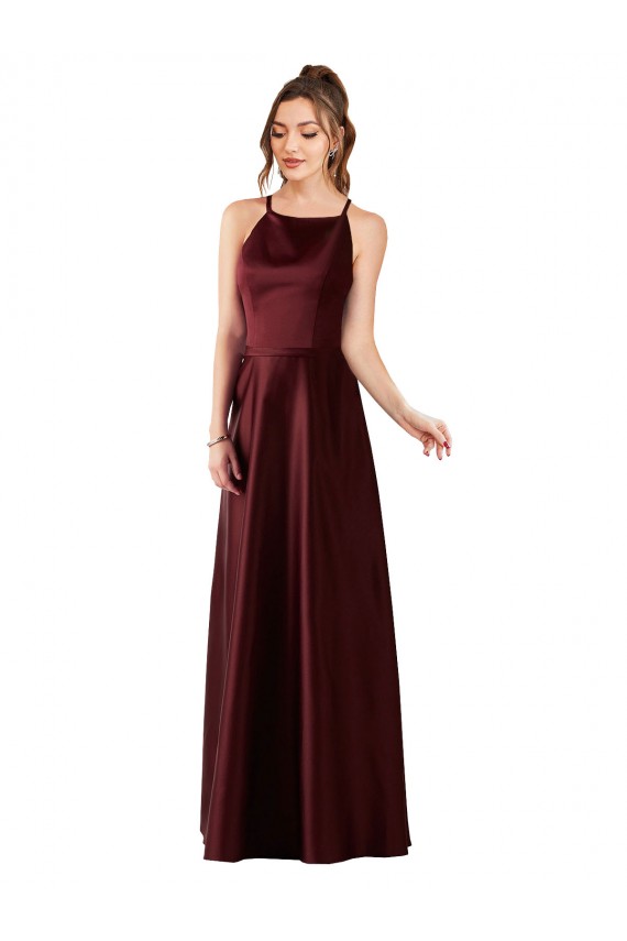 Sleeveless Halter Neck Satin A-Line Prom Dress / Bridesmaid Dress Newcastle