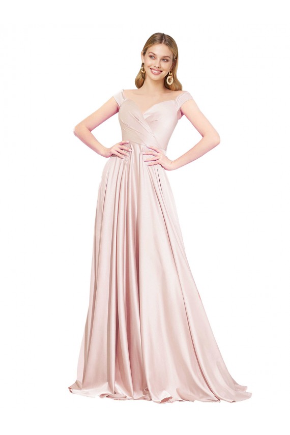Sleeveless Off the Shoulder Satin A-Line Formal Evening Gown / Prom Dress / Bridesmaid Dress Newcastle