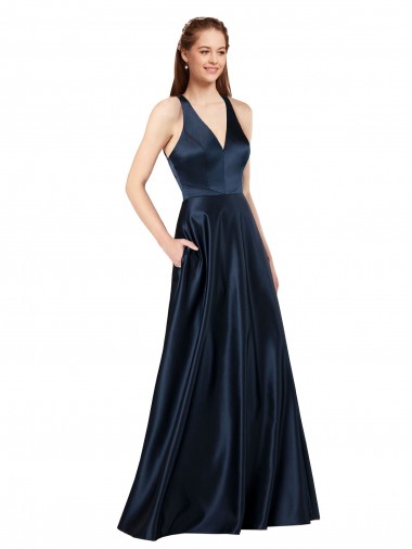 Sleeveless V-Neck Keyhole Back Satin A-Line Formal Evening Gown / Prom Dress / Bridesmaid Dress Newcastle