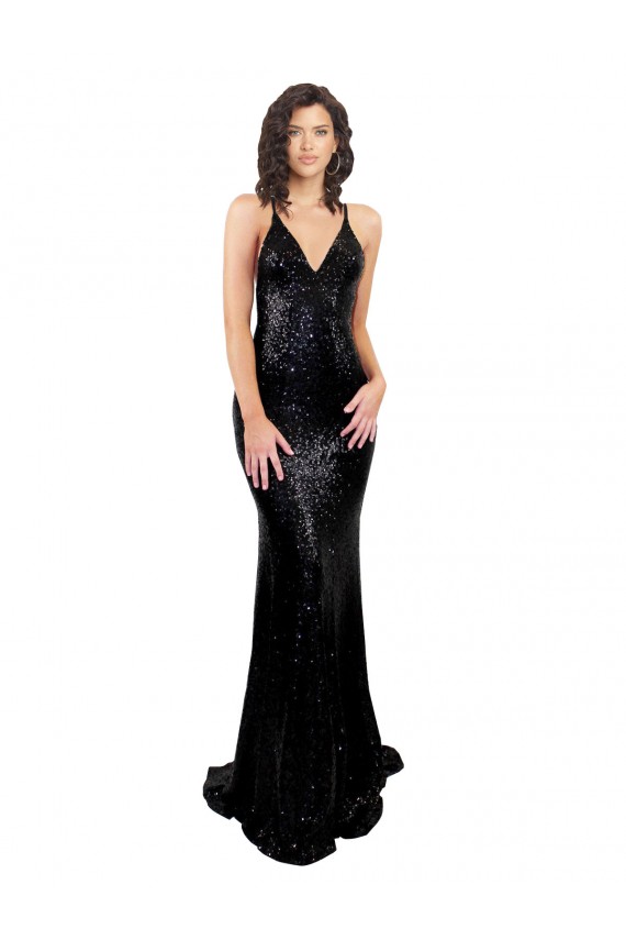 Sleeveless V-Neck Criss Cross Open Back Sequin Mermaid Black Tie Evening Gown / Prom Dress / Bridesmaid Dress Newcastle