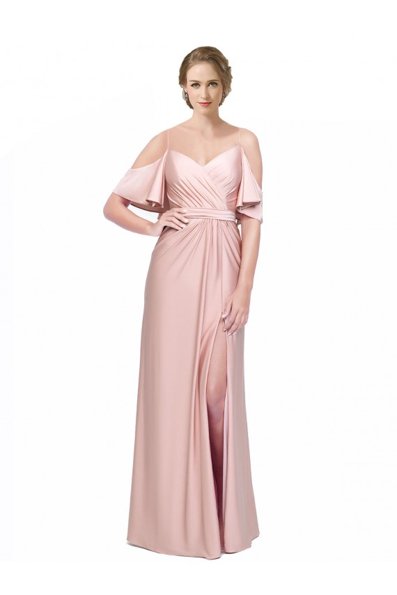 Cold Shoulder Off the Shoulder Low Back Silk like Satin Sheath Formal Evening Gown / Prom Dress / Bridesmaid Dress Newcastle