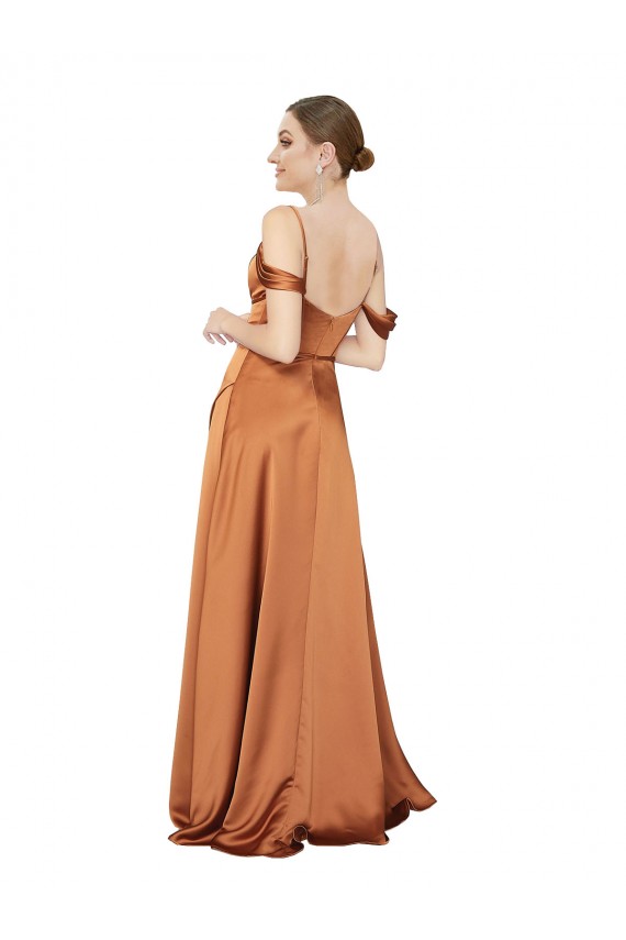 Cold Shoulder Spaghetti Straps Low Back Silk like Satin A-Line Formal Evening Gown / Prom Dress / Bridesmaid Dress Newcastle