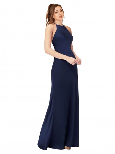 Sleeveless High Neck Criss Cross Back Silk like Satin Sheath Formal Evening Gown / Prom Dress / Bridesmaid Dress Newcastle