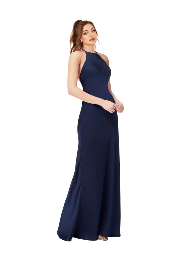 Sleeveless High Neck Criss Cross Back Silk like Satin Sheath Formal Evening Gown / Prom Dress / Bridesmaid Dress Newcastle