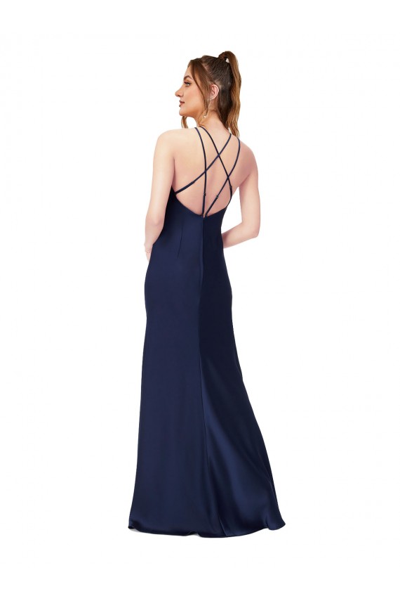 Sleeveless High Neck Criss Cross Back Silk like Satin Sheath Formal Evening Gown / Prom Dress / Bridesmaid Dress Newcastle