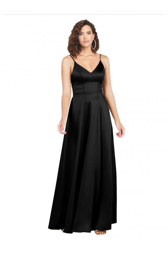 Sleeveless Black V-Neck V-Back Silk like Satin A-Line Formal Evening Gown / Prom Dress / Bridesmaid Dress Newcastle