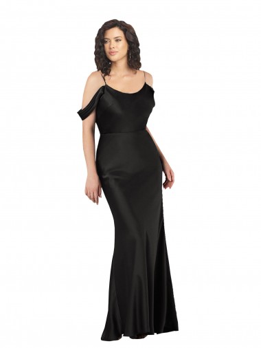 Sleeveless Black Off the Shoulder Low Back Silk like Satin A-Line Formal Dress / Bridesmaid Dress Newcastle