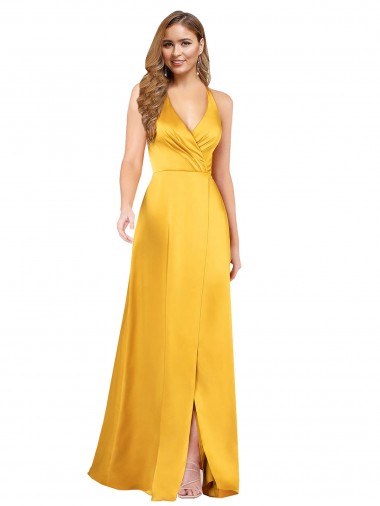 Sleeveless V-Neck Open Back Silk like Satin A-Line Formal Dress / Bridesmaid Dress Newcastle