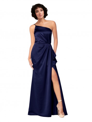 Sleeveless Sapphire One Shoulder Silk like Satin A-Line Black Tie Evening Gown / Prom Dress / Bridesmaid Dress Newcastle