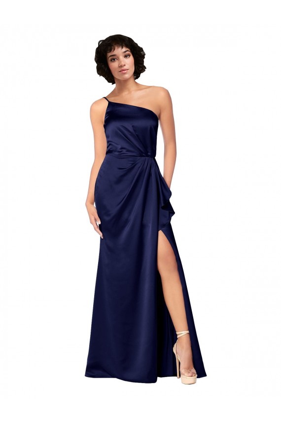 Sleeveless Sapphire One Shoulder Silk like Satin A-Line Black Tie Evening Gown / Prom Dress / Bridesmaid Dress Newcastle