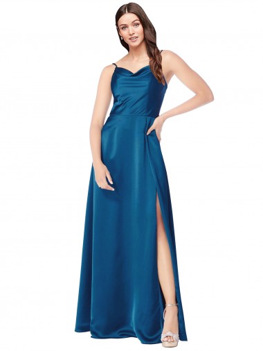 Sleeveless Peacock Blue Spaghetti Straps Low Back Silk like Satin A-Line Formal Evening Gown / Prom Dress / Bridesmaid Dress Newcastle