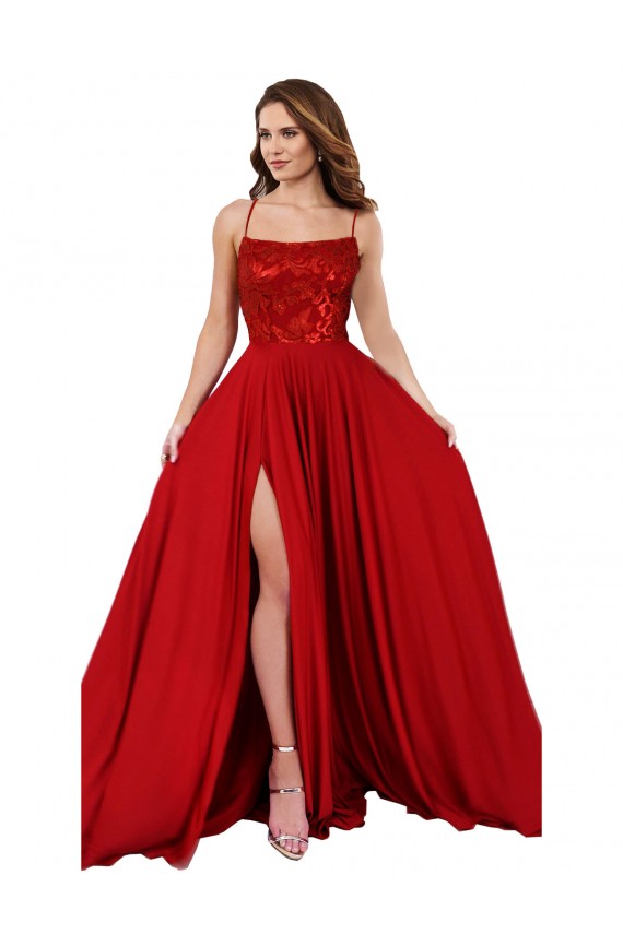 Sleeveless Spaghetti Straps Criss Cross Open Back Spandex & Lace A-Line Semi Formal Evening Dress / Prom Dress / Bridesmaid Dress Newcastle