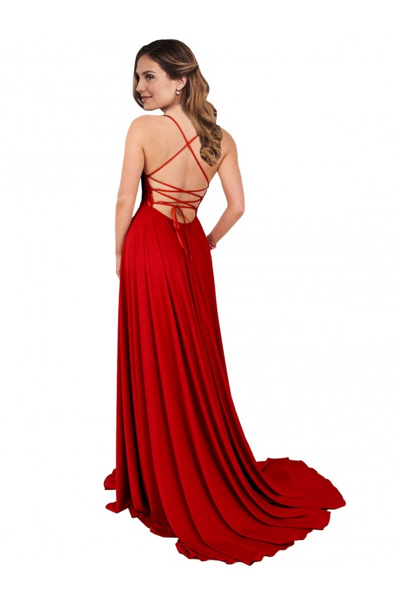 Sleeveless Spaghetti Straps Criss Cross Open Back Spandex & Lace A-Line Semi Formal Evening Dress / Prom Dress / Bridesmaid Dress Newcastle