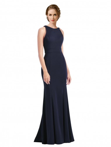 Sleeveless Scoop Neck Keyhole Back Stretch Crepe Sheath Black Tie Prom Dress / Bridesmaid Dress Newcastle