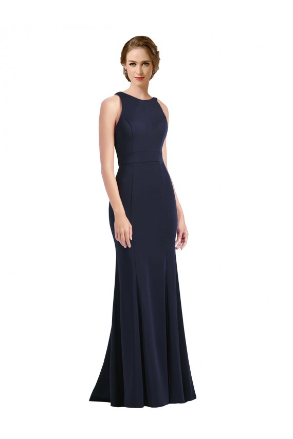 Sleeveless Scoop Neck Keyhole Back Stretch Crepe Sheath Black Tie Prom Dress / Bridesmaid Dress Newcastle