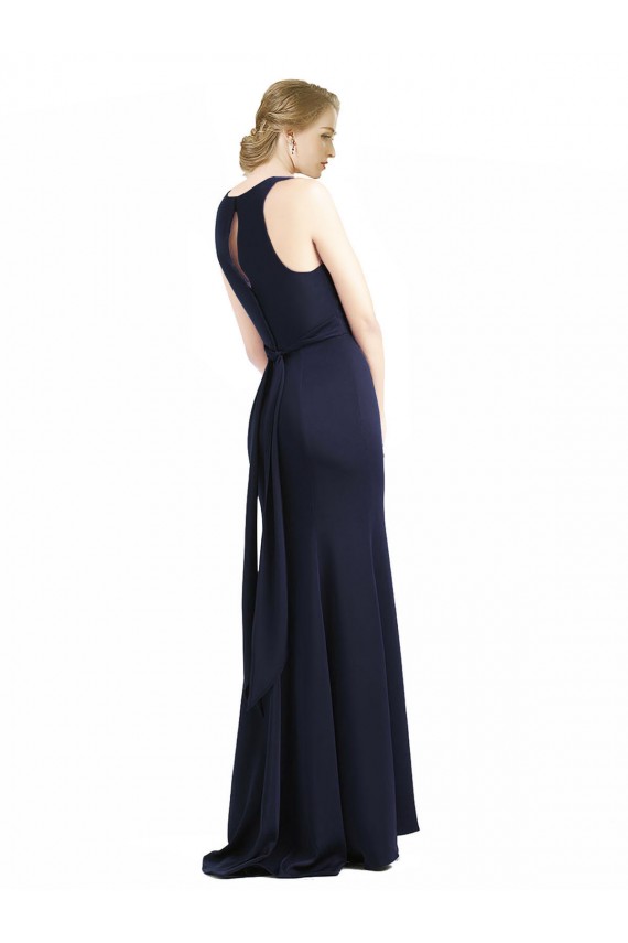 Sleeveless Scoop Neck Keyhole Back Stretch Crepe Sheath Black Tie Prom Dress / Bridesmaid Dress Newcastle
