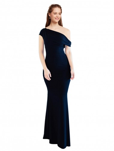 Sleeveless Dark Navy One Shoulder Stretch Crepe Mermaid Formal Evening Gown / Prom Dress / Bridesmaid Dress Newcastle