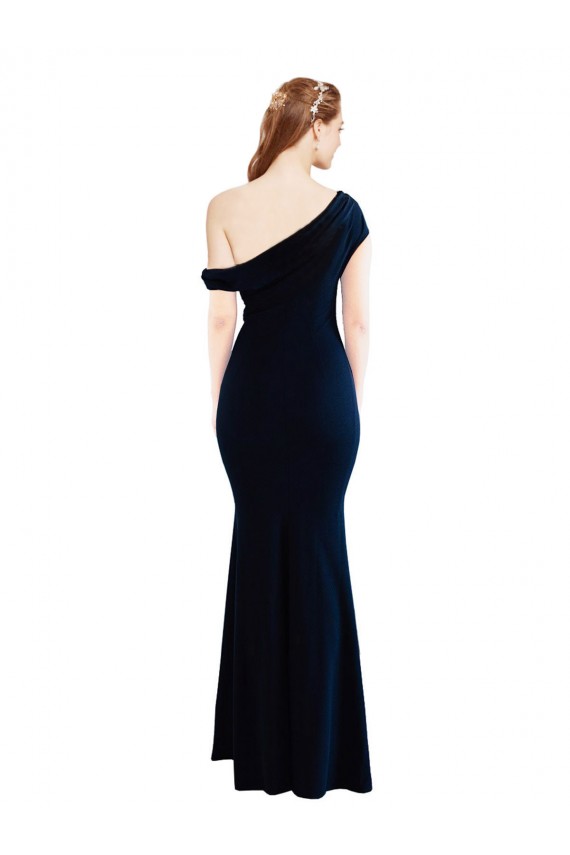 Sleeveless Dark Navy One Shoulder Stretch Crepe Mermaid Formal Evening Gown / Prom Dress / Bridesmaid Dress Newcastle