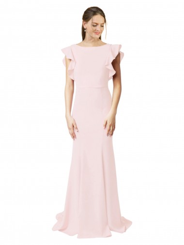 Ruffle Sleeves Jewel Neck V-Back Stretch Crepe Mermaid, Sheath Black Tie Prom Dress / Bridesmaid Dress Newcastle
