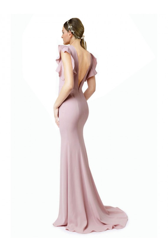 Ruffle Sleeves Jewel Neck V-Back Stretch Crepe Mermaid, Sheath Black Tie Prom Dress / Bridesmaid Dress Newcastle