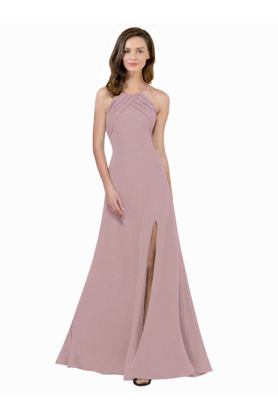 Sleeveless Jewel Neck Keyhole Back Stretch Crepe A-Line Prom Dress / Bridesmaid Dress Newcastle