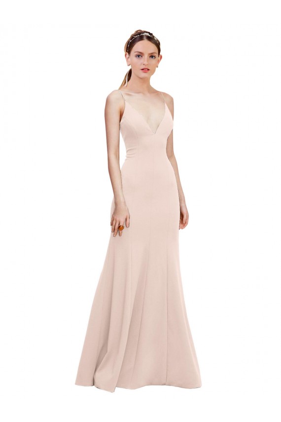 Sleeveless Pink V-Neck V-Back Stretch Crepe A-Line Formal Dress / Bridesmaid Dress Newcastle