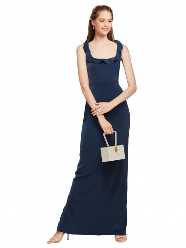 Sleeveless Dark Navy Scoop Neck Low Back Stretch Crepe Sheath Formal Evening Gown / Prom Dress / Bridesmaid Dress Newcastle