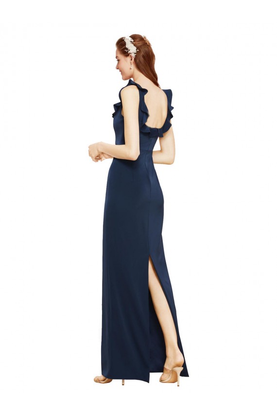 Sleeveless Dark Navy Scoop Neck Low Back Stretch Crepe Sheath Formal Evening Gown / Prom Dress / Bridesmaid Dress Newcastle