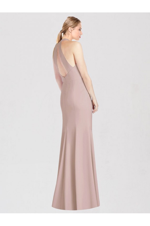 Sleeveless Halter Neck Open Back Stretch Crepe Trumpet Semi Formal Evening Dress / Bridesmaid Dress Newcastle