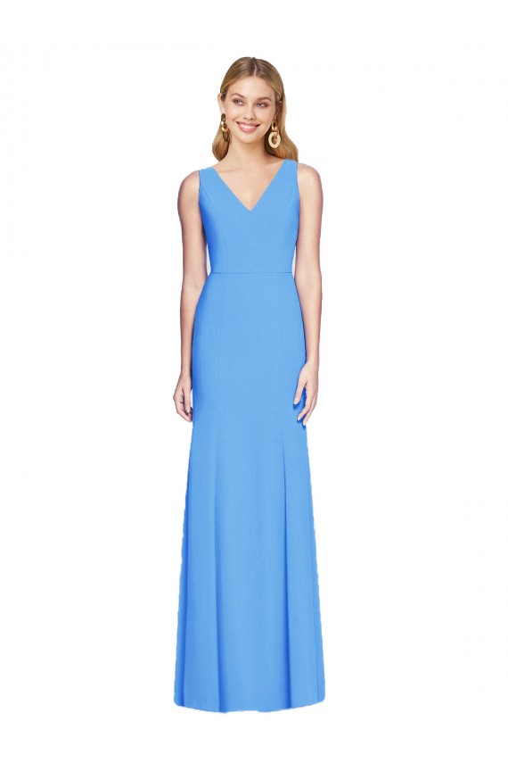 Sleeveless Peacock Blue V-Neck Keyhole Back Stretch Crepe Trumpet Semi Formal Evening Dress / Prom Dress / Bridesmaid Dress Newcastle