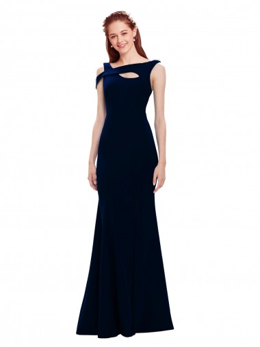 Sleeveless Dark Navy Off the Shoulder Long Stretch Crepe Mermaid Prom Dresses Newcastle