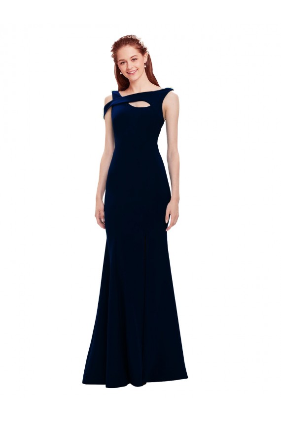 Sleeveless Dark Navy Off the Shoulder Long Stretch Crepe Mermaid Prom Dresses Newcastle