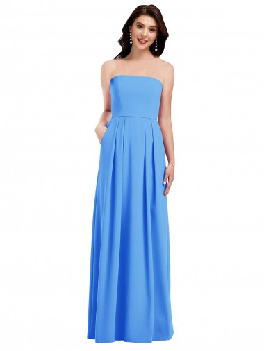 Sleeveless Peacock Blue Strapless Low Back Stretch Crepe Trumpet Semi Formal Evening Dress / Prom Dress / Bridesmaid Dress Newcastle