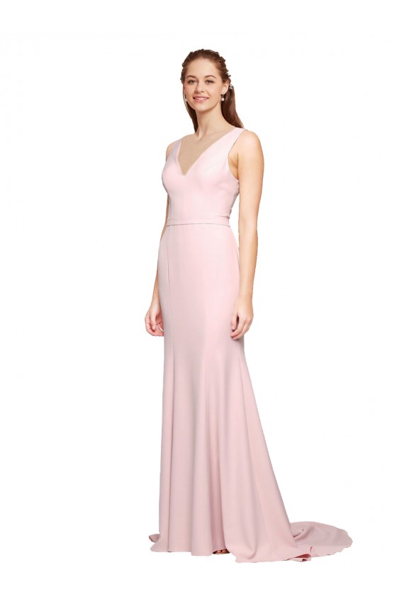 Sleeveless V-Neck V-Back Stretch Crepe A-Line Black Tie Evening Dress / Prom Dress / Bridesmaid Dress Newcastle