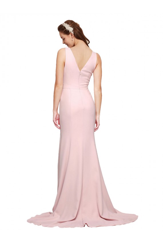 Sleeveless V-Neck V-Back Stretch Crepe A-Line Black Tie Evening Dress / Prom Dress / Bridesmaid Dress Newcastle