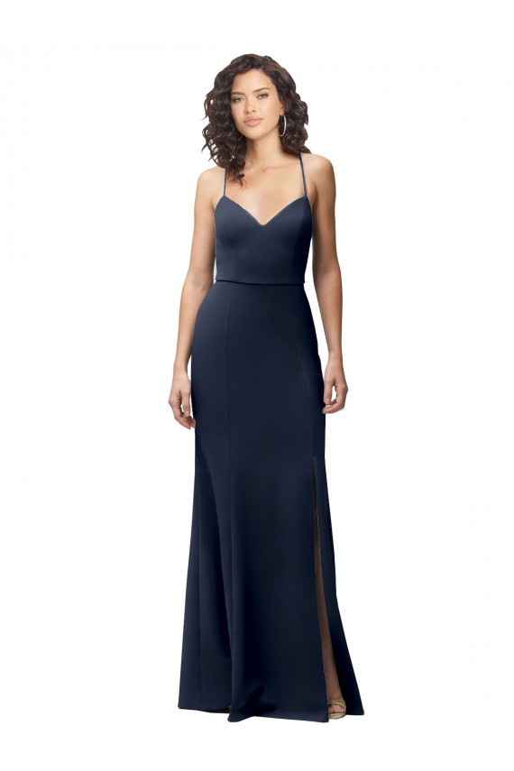 Sleeveless Spaghetti Straps Criss Cross Back Stretch Crepe Sheath Formal Evening Gown / Prom Dress / Bridesmaid Dress Newcastle