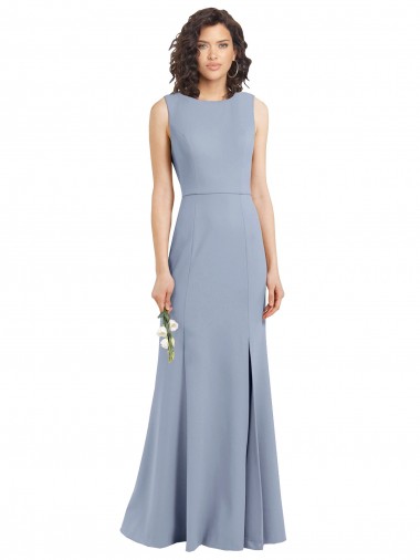 Sleeveless Boat Neck Open Back Stretch Crepe Sheath Bridesmaid Dress Newcastle
