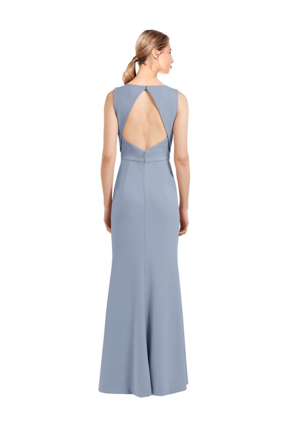 Sleeveless Boat Neck Open Back Stretch Crepe Sheath Bridesmaid Dress Newcastle