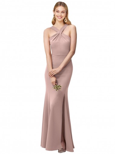 Sleeveless Halter Neck Criss Cross Back Stretch Crepe Sheath Prom Dress / Bridesmaid Dress Newcastle