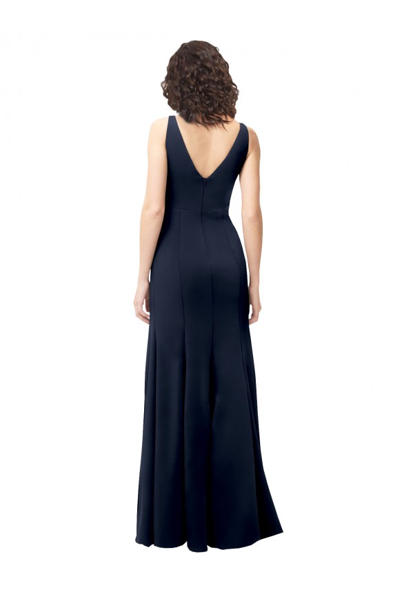Sleeveless Dark Navy V-Neck V-Back Stretch Crepe A-Line Formal Dress / Bridesmaid Dress Newcastle