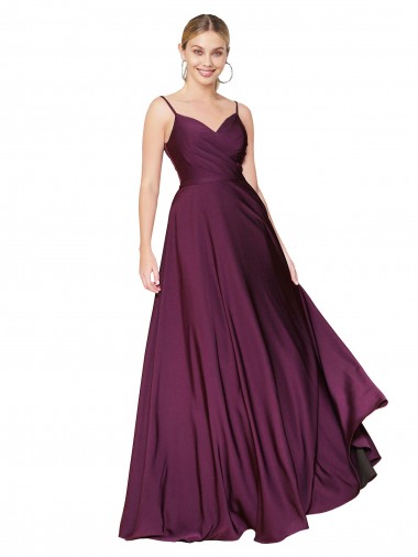 Sleeveless Spaghetti Straps V-Back Stretch Crepe A-Line Formal Evening Gown / Prom Dress / Bridesmaid Dress Newcastle