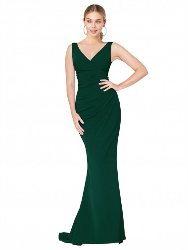 Sleeveless Midnight Green V-Neck Stretch Crepe Mermaid Formal Evening Gown / Prom Dress / Bridesmaid Dress Newcastle