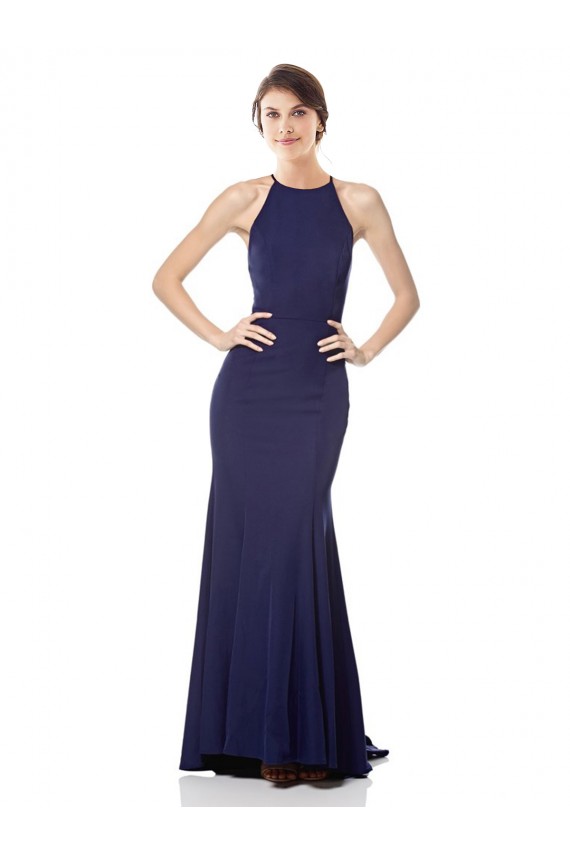 Sleeveless Navy Blue Halter Neck Stretch Crepe Mermaid Bridesmaid Dress / Formal Dress Newcastle