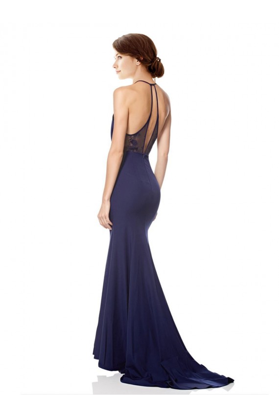 Sleeveless Navy Blue Halter Neck Stretch Crepe Mermaid Bridesmaid Dress / Formal Dress Newcastle