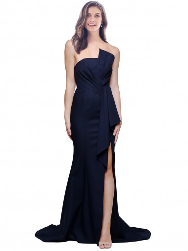 Sleeveless Dark Navy Strapless Low Back Stretch Crepe Sheath Semi Formal Evening Dress / Prom Dress / Bridesmaid Dress Newcastle