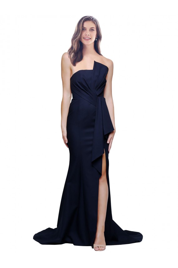 Sleeveless Dark Navy Strapless Low Back Stretch Crepe Sheath Semi Formal Evening Dress / Prom Dress / Bridesmaid Dress Newcastle