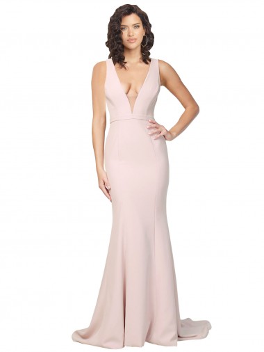 Sleeveless V-Neck V-Back Stretch Crepe Sheath Black Tie Evening Gown / Prom Dress / Bridesmaid Dress Newcastle