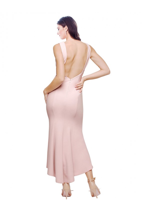Sleeveless High Neck Low Back Stretch Crepe Sheath High Low Evening Gown / Prom Dress / Bridesmaid Dress Newcastle