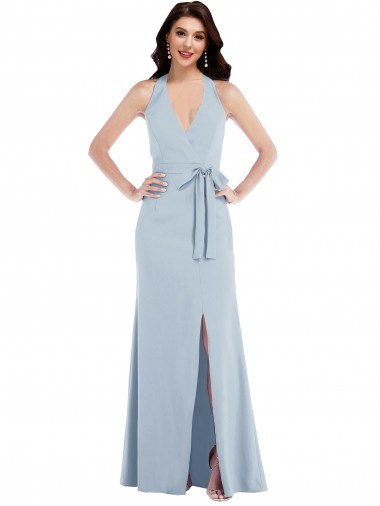 Sleeveless Light Sky Blue Halter Neck Open Back Stretch Crepe A-Line Formal Evening Gown / Prom Dress / Bridesmaid Dress Newcastle