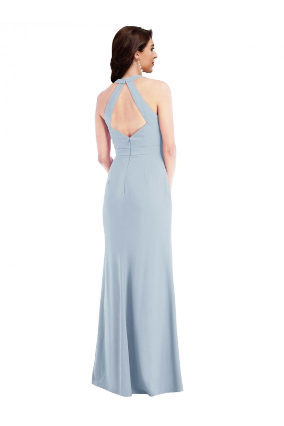 Sleeveless Light Sky Blue Halter Neck Open Back Stretch Crepe A-Line Formal Evening Gown / Prom Dress / Bridesmaid Dress Newcastle